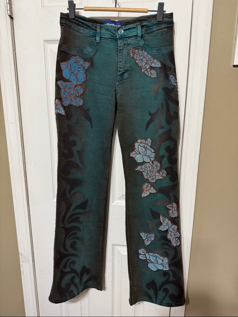 Women’s Floral Embroidered Teal Jeans